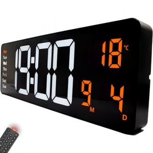 Horloge Digitale Murale Opis Clock 1 XXL - L' Horloge Numérique Murale LED Géante avec Température et Affichage Lumineux en Blanc-Orange (Opis Technology, neuf)