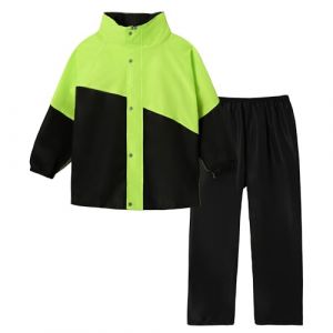Volunboy Enfants Imperméable à Capuche Boutons Manteau Veste de Pluie et Pantalon Combinaison pour Fille Garçon(13-14 ans,Vert Noir,4XL) (Volunboy, neuf)