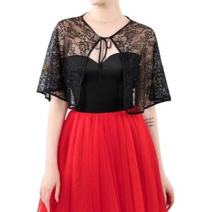 Heersan Cardigan Bol&eacute;ro Court Femme en Dentelle de Gilet &agrave; Manches &Eacute;vas&eacute;es 3/4 Bol&eacute;ro Elegant d'&eacute;t&eacute; Veste et Ch&acirc;le pour Robe Bretelle Mariage (HEERCHEN, neuf)