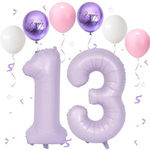 Ballon Anniversaire 13 Ans Violet Clair, VUCDXOP 101 CM Violet Rose Blanc Latex Ballon Chiffre 13, D&eacute;coration Ballons 13 Ans Anniversaire, Foil Helium Ballons Num&eacute;ro 13/31 Pour D&eacute;coration De F&ecirc;te (Tukistore, neuf)