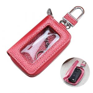 Etuis Porte-Cl&eacute;s de Voiture Housse de Protection cl&eacute; de Voiture Double couche Porte-cl&eacute;s de Voiture Sac &Eacute;tui &agrave; Pi&egrave;ces en Cuir Pochette Zipp&eacute;e avec Fen&ecirc;tre Transparent Porte Monnaie (Bourgogne) (Shakalaolper, neuf)