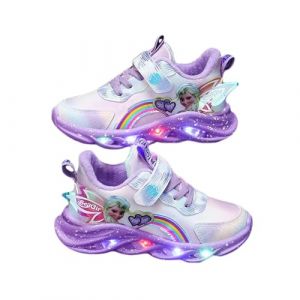 Emis&uuml;nde Chaussures enfant ELSA lumineuses de 2 &agrave; 12 ans, princesse for enfants lumineuses LED for filles baskets avec fermeture MAGIC TAPE 27-37EU(Cotton purple,32 EU) (Emis&uuml;nde, neuf)