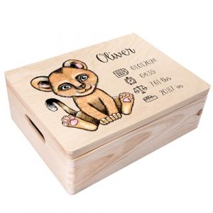 Creative Deco Boîte à Souvenirs Bébé Personnalisé - Personnalisés Lion | Personnalisable Cadeau à Souvenirs Individuelle pour Une Naissance pour Fille et garçon | Boîte en Bois (Creative Deco, neuf)