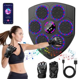 Music Boxing Machine, Machine de Boxe Musicale avec Gants de Boxe, 9 Vitesses, 9 Modes d'entraînement, Comptage Intelligent, Soutien Bluetooth, Cible de Boxe Murale pour Adultes et Enfants (EagerMinds, neuf)