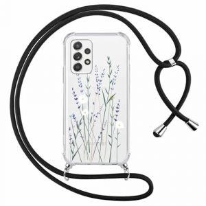 Yoedge Coque avec Cordon pour Samsung Galaxy A52/A52s 5G 6,5", Étui Collier Réglable Transparente Case avec Aesthetic Motif Fleur 1, Silicone PC Antichoc Housse avec Tour de Cou Lanière Lanyard Cover (Somin Ivka EU, neuf)