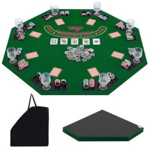 COSTWAY Plateau de Poker Pliable 120x120cm Octogonal pour 8 Joueurs, Tapis de Table de Poker avec Porte-Gobelets & Plateaux à Jetons, Sac de Transport, Support de Poker pour Casino (FDS GmbH, neuf)