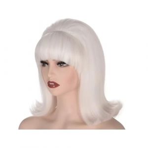 Perruque vintage femme de 30 cm avec frange, style ann&eacute;es 60-70, id&eacute;ale for cosplay, Halloween et f&ecirc;tes. Effet naturel et Volumineux(WHITE) (snpiling, neuf)