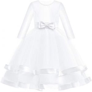 Sunny Fashion Robe Fille Manche Longue Blanc Robe de Bal Princesse Mariage Partie Robe Ceremonie Fille 12 Ans (Sunny Fashion Europe, neuf)