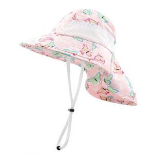 SEYUFN Bébé Chapeau de Soleil Fille Garçon Chapeau de Cou Protection Enfants Chapeaux de Seau Respirant Bébé Fille Chapeau de Plage Chapeaux d'été pour Tout-Petits (M (2-6 Ans), A-Papillon Rose) (JDSEU, neuf)