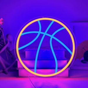 YUEYYNS Panneau Neon Basketball Panneau N&eacute;on Sportif Enseignes Lumineuses pour Chambre &agrave; Coucher, D&eacute;coration de Salle de Basket-ball pour Gar&ccedil;ons, D&eacute;coration Murale de Basket-ball (YUEYYNS, neuf)