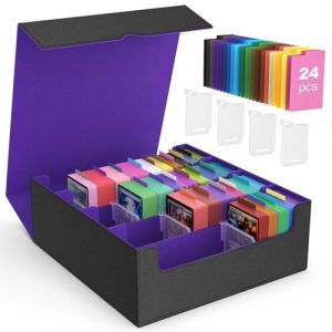 MoKo Boîte de Rangement pour Cartes à Collectionner, 3000+ Cartes MTG avec 24 Séparateurs & 4 Supports de Carte, Étui de Cartes pour Carte de Jeu Magiques, YugiOh, TCG, PTG, Carte Sportive,Noir+Violet (KnoWhite, neuf)