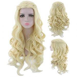 GJBXP Game of Thrones Dany Anime Perruque Cosplay Synthétique Longue Blonde Argent Gris Cheveux Ondulés Un Chant de Glace et de Feu Femme Perruques Pour La Fête blond doré (good stuff A, neuf)