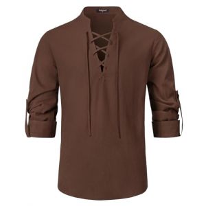 Enlision Chemise pour Homme &agrave; Manches Longues col en V v&ecirc;tements m&eacute;di&eacute;vaux Coton Classique &eacute;cossais Jacobite Kilt Lin Chemises Brun XL (MXECEUR, neuf)
