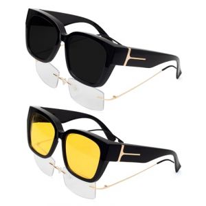 Face Shadow Lunettes Jaune Conduite de Nuit Polaris&eacute;es, Surlunettes Conduite de Nuit pour Homme et Femme anti Eblouissement de Vision Nocturne, Ultra L&eacute;ger (Wellworths Store, neuf)