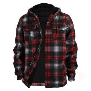 Gen&eacute;rico Veste de chemise pour homme &eacute;paisse &agrave; carreaux avec fermeture &eacute;clair Veste en flanelle avec doublure chemise de b&ucirc;cheron pour homme Pull d'hiver avec poche sur la poitrine, Vin, XL (H2621Lyuqin, neuf)