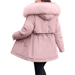 Minetom Femme Manteau Hiver Doudoune Chaud Parka Longue Blouson &Agrave; Capuche en Fausse Fourrure Trenche Grande Taille Duvet en Coton C Rose XXL (B.W.S KIT, neuf)
