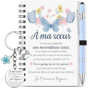 Sinmoe 3 Pi&egrave;ces Cadeau Soeur No&euml;l &agrave; Ma S&oelig;ur Cahier &agrave; Spirale Super S&oelig;ur Stylo Bille Porte Clef Amis Cadeaux Meilleure Amie Original Cadeau Remerciement Amiti&eacute; Anniversaire pour Femme (Quuaancmi, neuf)