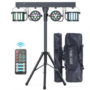 GdjRttk 60W RGBW+Derby DMX par led Lumières dj avec support de combinaison télécommande, discolight avec trépied réglable 25 degrés lumière fête pour mariages anniversaires Halloween-avec sac (XINXING-STORE, neuf)