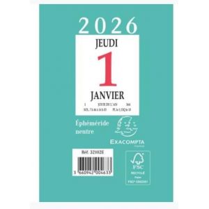 EXACOMPTA - 32102E - 1 Bloc Ephéméride Neutre Autocollant à Effeuiller (Sans Plaque) - Format 6.5 x 9.7 cm - Janvier 2026 à Décembre 2026 (FOURNITURE DISCOUNT, neuf)