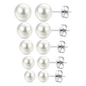 OQKAHIV 5 Paires Boucles d'oreilles Perles d'argent, Boucle d'oreille Clous d'oreilles Ronde Perle, Boucle d oreille perles, Boucles d'oreilles pour Les Femmes Perles, Pour Femme Bijou Fantaisie (OQKAHIV, neuf)