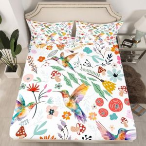 Homewish Drap Housse 90x190 Enfant Colibri Mignon, Drap-Housse Feuilles Fleurs Champignons pour Filles Garçons, Drap de Lit Animaux de Dessins Animés, Décor de Chambre Mignon (Suzhou yiyanyun e-commerce Co., Ltd, neuf)