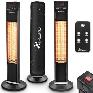 TRESKO Radiateur infrarouge sur pied 2000W | Chauffage radiant &eacute;lectrique pour terrasse | int&eacute;rieur et ext&eacute;rieur | sol | avec pied et t&eacute;l&eacute;commande (DWD-Company, neuf)