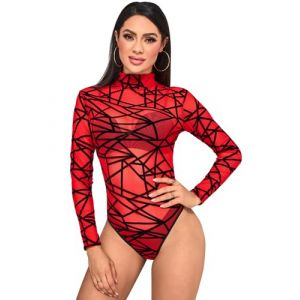BALAYSIER Body Femme Manches Longues Bodysuit pour Femme &Eacute;lastique Col Roul&eacute; Body String pour F&ecirc;tes et Raves(Rayure Rouge,S) (BALAYSIER, neuf)