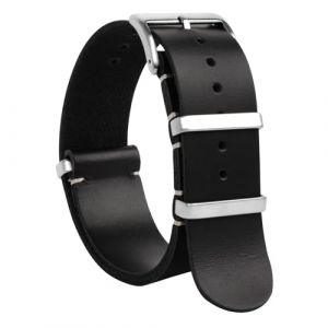 TStrap NATO Bracelet Montre Cuir – Noir Dégagement Rapide Bracelets pour Homme Femme – G10 Souple Militaire Remplacement Connectée Boucle – 18mm 20mm 22mm 24mm (Loenzo-UK, neuf)