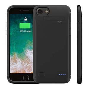 WELUV Coque de batterie pour iPhone 6/6S/7/8/SE2/SE3 - 4000 mAh - Coque de charge avec support de t&eacute;l&eacute;phone - Coque de chargement rechargeable ultra fine - Noir - 4,7 (WOLU, neuf)