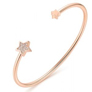 Dada Gioielli - Bracelet femme rigide tr&egrave;fle &eacute;toile coeur avec zircons brillants id&eacute;e cadeau pour elle, Unica, Acier inoxydable (&Eacute;toile Or rose) (Dada Gioielli, neuf)