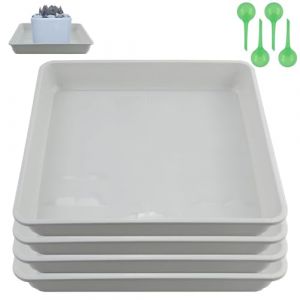 EASYKEENECOM Lot De 4 Soucoupes Carr&eacute;es De 30 Cm pour Pots De Moins De 26cm pour Pots De Fleurs D'int&eacute;rieur Et D'ext&eacute;rieur - Plateau D'&eacute;gouttement en Plastique pour Plantes en Pot (Blanc, 30 Cm) (CARANNAC LTD, neuf)