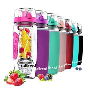 willceal Bouteille d'eau pour infuseur de Fruits 32 oz Durable avec Boule de Gel Amovible, Grande - Tritan sans BPA, Couvercle à Rabat, Protection Anti-fuites - Sports, Camping (Rose) (Willceal, neuf)