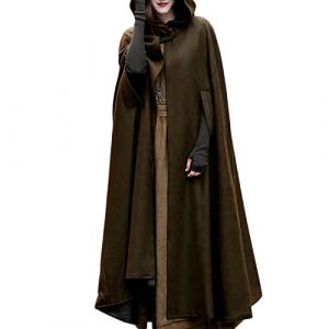 Cape en laine avec capuche pour femme - Vintage - Couleur unie - Poncho - Costume d'Halloween - Trench léger - Veste coupe-vent - Cape - Manteau ouvert sur le devant - Cardigan médiéval - Vêtements (yishu`poe, neuf)