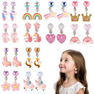 12 Paires Boucles d'oreilles Clip Fille Enfants, Licorne Arc-en-ciel Non Piercing Boucles d'oreilles Princesse Bijoux Accessoires F&ecirc;te Anniversaire Cadeau (ALPHASS LOGISTICS LTD, neuf)