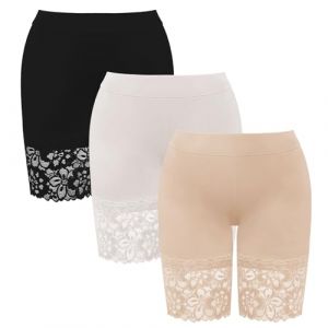 Cycliste Short Anti Frottement Femme Cuisse Boxer sous Robe De Sécurité avec Dentelle sous Vêtements Culottes Caleçon Shorty sous Jupe Leggings Sport Taille Haute pour Femmes Convient Yoga Lot de 3 (EU-GUANMEIYOU, neuf)