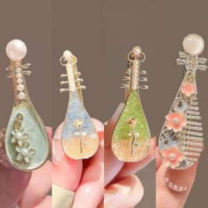 Pipa Decoration Pince à cheveux décorative en forme de pipa pour femme, métallique avec détails perlés, barrettes à cheveux pour femme, accessoires de cheveux mignons (Super First-US, neuf)