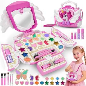 Licorne Kit de Maquillage Enfant 3-12 Ans Jouet Filles, Non Toxique Lavable Coffret Maquillage Enfant avec Miroir et Sangle, Jouet de Princesse Cadeau de No&euml;l Anniversaire Fille 4 5 6 7 8 9 10 11 Ans (BUTT MIX, neuf)