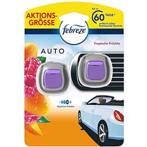 Febreze D&eacute;sodorisant pour voiture (4 ml) Fruits tropicaux, parfum de voiture contre les odeurs (2 x 2 ml) (BP-ECOMMERCE, neuf)