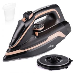 LEHMANN Fer &agrave; Repasser sans Fil avec Station de Charge, jusqu'&agrave; 3000W & 35 g/min de Vapeur Continue, R&eacute;glage Temp&eacute;rature & 5 Programmes, Semelle C&eacute;ramique, Repassage Vertical, Noir/Or Rose (Lehmann HG, neuf)