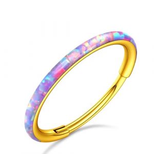 BodyBonita C&ocirc;t&eacute; Violet Opale Septum Piercing Nez - 20G Anneaux de Nez &agrave; Charni&egrave;re en Acier Chirurgical 316L Femmes Anneaux Septum Conch Helix Daith Bijoux Piercing Or 8mm (BodyBonita Jewelry, neuf)