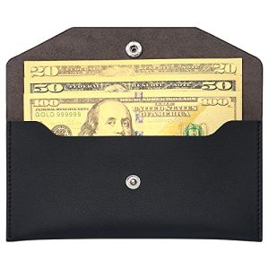 Molain Portefeuille d'enveloppe de trésorerie, pochette d'argent en cuir PU Enveloppe budgétaire réutilisable Système d'enveloppe de portefeuille de trésorerie 7,2 x 3,6 po (le noir) (Auruis, neuf)