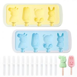 HAZMA 2 Pièces Moule Glace Silicone Batonnet,Moule Glace, 4 Cavités Ice Cream Moules Avec Couvercle, Réutilisable, Moule À Popsicle Pour Crèmes Glacées Sorbets Diy(Jaune, Bleu) (anqingyandian, neuf)