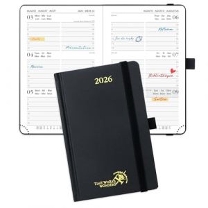 POPRUN Agenda de Poche 2026 A6 Semainier 16 x 10,5 cm - Couverture Rigide, Petit Agenda, D'Jan 2026 &agrave; D&eacute;c 2026-12 Mois, Avec signet &agrave; 2 rubans, Papier 100 g/m&sup2;, Noir-BK (Time Works Wonders, neuf)