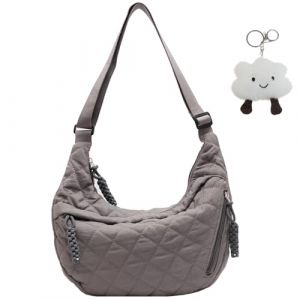Micmores Sac Bandouli&egrave;re Femme en Velours C&ocirc;tel&eacute; - Sac &agrave; Main &Eacute;l&eacute;gant avec Bandeau R&eacute;glable, Style Moon Bag Demi-Lune pour Travail, Voyage et Quotidien (Gris-Sac Matelass&eacute;) (Micmores, neuf)