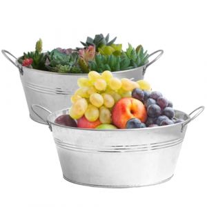 Planteur galvanis&eacute; 2pcs Grande baignoire galvanis&eacute;e ronde avec poign&eacute;es robustes 9,76x4,33 pouces Planteur en zinc pour la plantation, les boissons plus fra&icirc;ches, les sacs de culture de godet de glace (Weiyunqin Building, neuf)