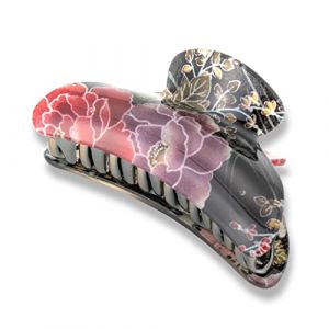 Pince &agrave; Griffes Cheveux SAKURA pour Femmes Filles Fleur Pince &agrave; Cheveux Barrette Banane Crabe Esth&eacute;tique Pince &agrave; Cheveux en Vrac Accessoires de Cheveux Motif Japonais (Cheveux Vance Big/Noir) (Noren Japan, neuf)