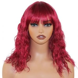 ManeMajesty Perruque Ondulée Body Wave 41 cm avec Frange - Couleurs Vives, 100% Cheveux Humains, Défrisage et Coloration Possibles, Anti-Noeuds, Pour Usage Quotidien ou Soirée (ManeMajesty, neuf)