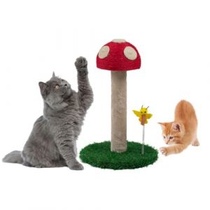 TREKAM Griffoir pour Chat - Grattoir Chat avec Motif Champignon avec Trois Textures diff&eacute;rentes- Poteau griffoir Chat avec Jouet &agrave; Ressort et Clochette - Chat Accessoire 45cm de Haut - Griffoir Chat (Trekamp, neuf)