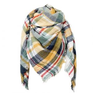 FIFTHAVE &Eacute;charpe Femme Homme Ch&acirc;le Cachemire Ecossaise Mode Ponchos Plaid Foulards Automne Hiver Oversize Cape Glands Scarf Carreaux Chaud Carr&eacute;e Souple &Eacute;tole Couvertures Vert (Ysqtech, neuf)