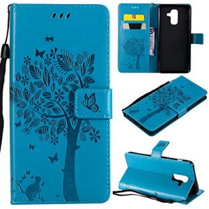 Fatcatparadise Coque pour Samsung Galaxy A6 Plus 2018, Etui Samsung A6 Plus 2018, Antichoc TPU Housse Cuir Flip Case Portefeuille Etui Rabat [Magnétique] Coque de Protection Cover (Bleu) (Fatcatparadise, neuf)